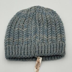 Macchia di Ruggine Blue Grey Chunky Knit Reversible Beanie Hat NWT